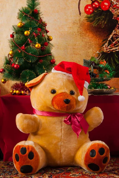 Teddy Bear Background Christmas Decorations — Stock Photo, Image