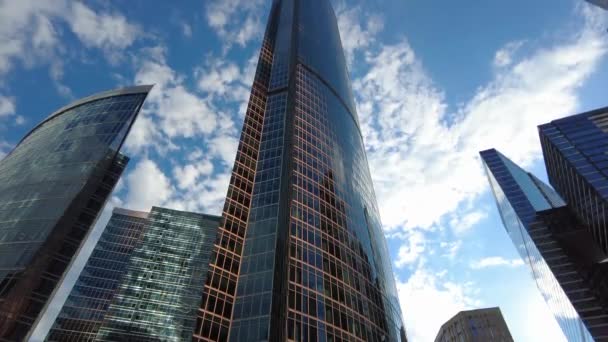 Mosko Stad Skyskrapor Moskva Vackra Byggnader Skyskrapor Glas Hus — Stockvideo