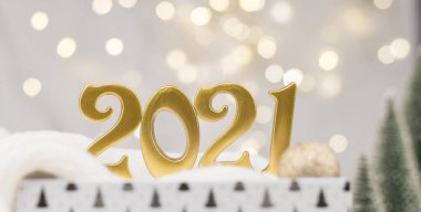 Altın Bokeh geçmişi üzerine 2021 numara. Yeni yıl havası, Noel, tebrik kartı, yeni yıl geçmişi..