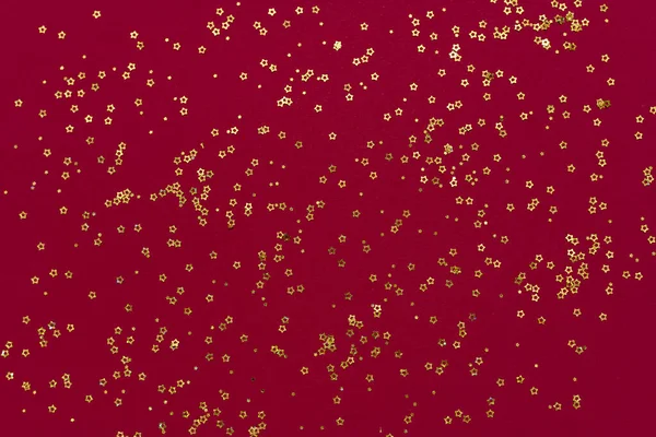 Золотые Блестящие Звезды Темно Красном Фоне — стоковое фото