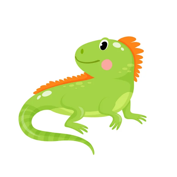 Illustration vectorielle de mignon iguane vert isolé animal sur fond blanc, pour les enfants app, jeu, livre, impression de vêtements, carte. — Image vectorielle