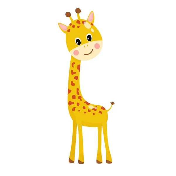 Vector illustration of cute giraffe isolated animal in cartoon style on white background. Use for kids app, game, book, clothing print T-shirt print, baby shower. — Stock Vector