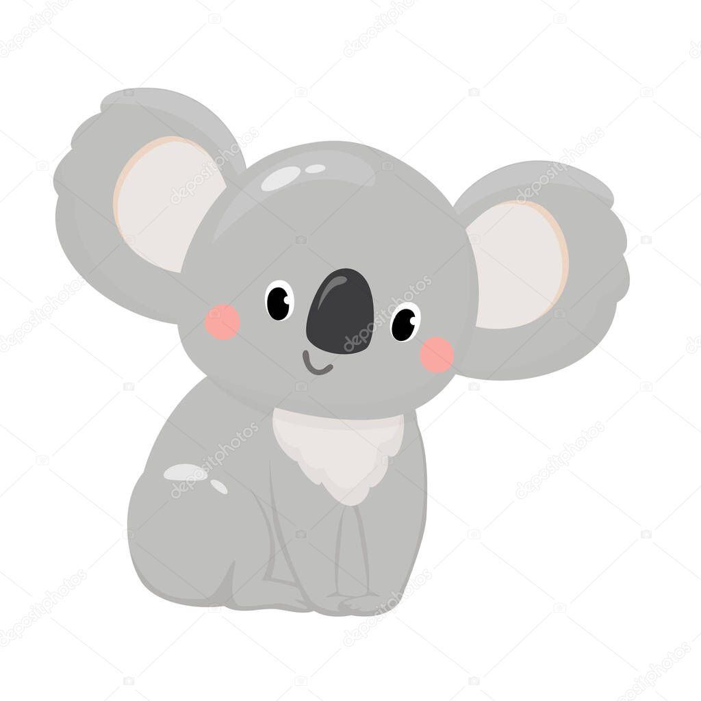 Vector illustration of cute koala isolated animal in cartoon style on white background. Use for kids app, game, book, clothing print T-shirt print, baby shower.