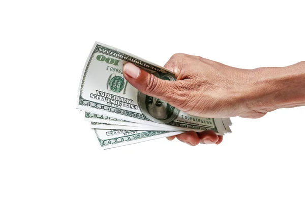 Hand with dollar banknotes isolated. — Stock Photo, Image