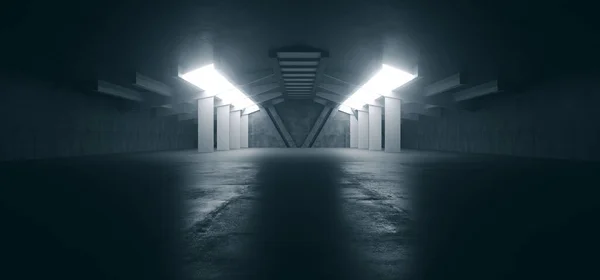Alien Spaceship Sci Fi Concrete Rough Cement Garage Tunnel Corridor Warehouse Showroom Underground Futuristic Modern Background 3D Rendering  Illustration