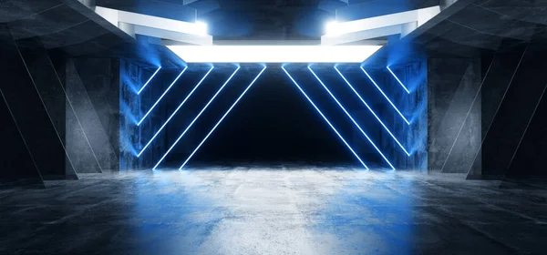 Sci Futuristische Neon Glow Electric Blue Lines Driehoek Donkere Garage — Stockfoto