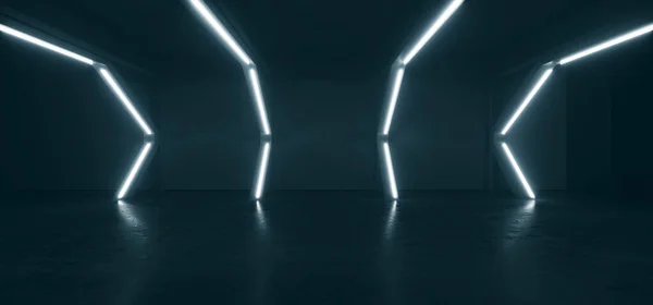 Cyber Dark Neon Fluorescent Blue Cinematic Glow Lights Studio Lege — Stockfoto