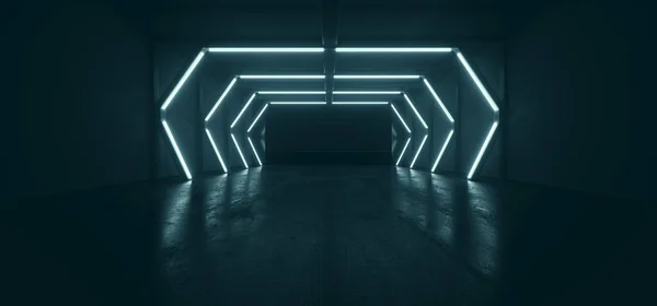 Cyber Garage Neon Fluorescerande Blå Cinematic Glödande Ljus Studio Tomma — Stockfoto