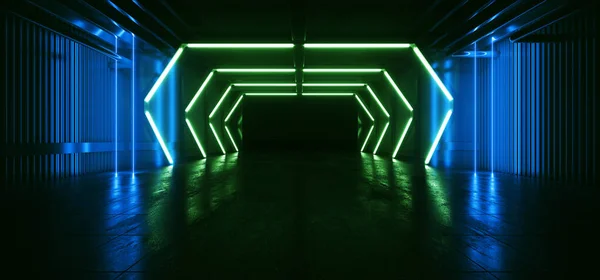 Modern Sci Futuristic Neon Green Blue Fluorescent Electric Laser Lights — Fotografie, imagine de stoc