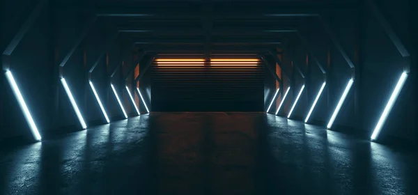 Futuristic Sci Modern Spaceship Tunnel Showroom Corridor Dark Cinematic Blue — 스톡 사진