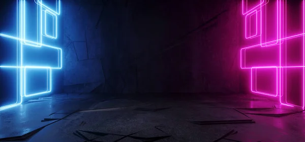 Neon Sci Retro Σύγχρονο Τούνελ Διάδρομος Ζωντανός Μωβ Μπλε Ορθογώνιο — Φωτογραφία Αρχείου