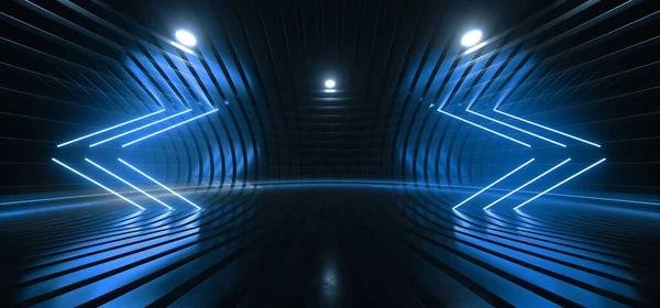 Dark Sci Futurisztikus Csíkos Fém Fényes Stúdió Blue Neon Fluoreszkáló — Stock Fotó