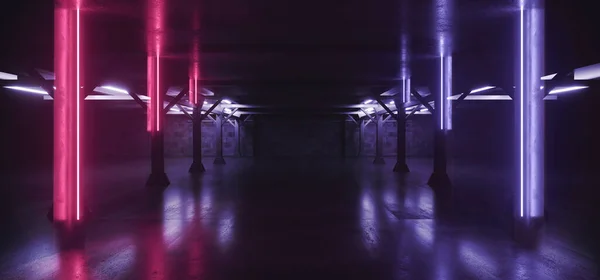 Sci Futuristic Underground Neon Led Fluorescent Warehouse Parking Hallway Garage — 스톡 사진