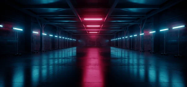 Cyber Neon Lila Blau Rot Sci Futuristisch Grunge Hangar Retro — Stockfoto
