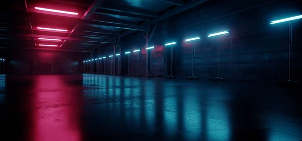 Cyber Neon Lila Blau Rot Sci Futuristisch Grunge Hangar Retro — Stockfoto