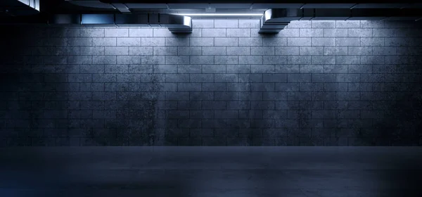 Realistisch Modern Untergrund Industrie Fluoreszierend Blau Leuchtend Garage Zement Grunge — Stockfoto