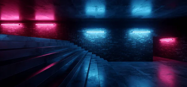 Cyber Sci Neon Lépcsők Fluoreszkáló Klub Ház Lézer Elektromos Grunge — Stock Fotó