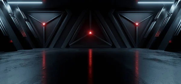 Bilimkurgu Fütüristik Uzay Gemisi Mavi Işık Tüneli Parlayan Kırmızı Işık — Stok fotoğraf