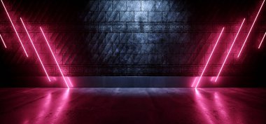 Neon Sci Fi Tron Siber Garaj Tüneli Mor Mavi Lazer Elektrikli Flüoresan Hatlar Taş Ortaçağ Dokulu Beton Beton Duvarlı Parlak Grunge Koyu 3D Görüntü