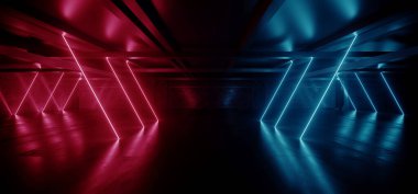 Bilimsel Kurgu Mor Mor Mavi Siber Parlayan Beton Çimento Grunge Yeraltı Hangar Depo Odası Garaj Koridoru Karanlık Retro Hatları Uzaylı Resimleri 3D