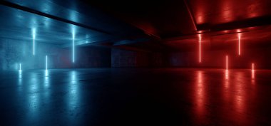 Neon Deposu Bilim Kurgu Futuristik Grunge Mor Parlak Mor Parlak Lazer Salon Şov Salonu Koridoru Klübü Karanlık Tünel Gerçekçi Arkaplan Kirişleri 3D Görüntü