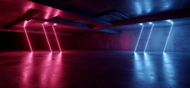 Neon Deposu Bilim Kurgu Futuristik Grunge Mor Parlak Mor Parlak Lazer Sahne Gösterim Salonu Koridoru Klübü Karanlık Tünel Gerçekçi Arkaplan Kirişleri 3D Görüntü