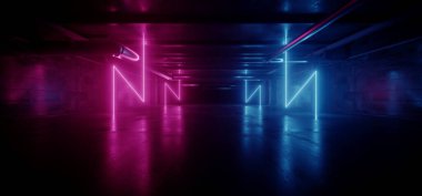 Neon Deposu Bilim Kurgu Futuristik Grunge Mor Parlak Mor Parlak Lazer Sahne Gösterim Salonu Koridoru Klübü Karanlık Tünel Gerçekçi Arkaplan Kirişleri 3D Görüntü