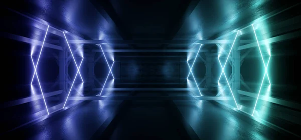 Кібер Парковка Інопланетний Космічний Корабель Віртуальний Неоновий Знак Світні Лазери — стокове фото