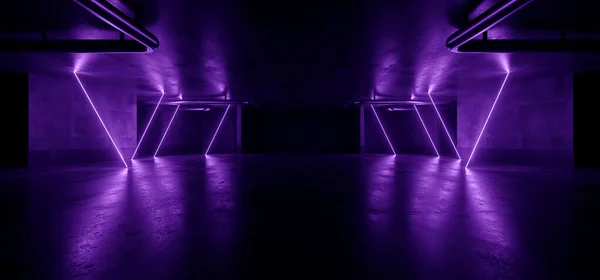 Neon Warehouse Sci Futuristisk Grunge Blå Violett Cyber Glödande Laser — Stockfoto