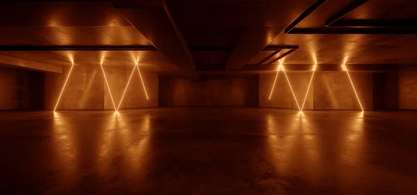 Magazzino Neon Fantascienza Futuristico Grunge Arancione Luminoso Laser Elettrico Concrete — Foto Stock