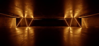 Neon Deposu Bilim Kurgu Futuristik Lazer Parlak Elektrikli Beton Parlak Beton Yeraltı Showroom Tüneli Koridoru Koridoru Grunge Asfalt 3 boyutlu Çizim