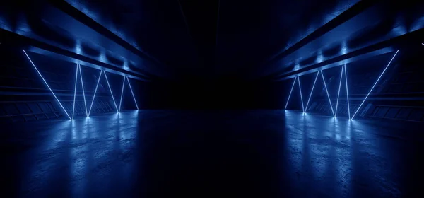 Neon Warehouse Laser Blue Świecący Wibrujący Elektryczny Beton Cement Underground — Zdjęcie stockowe