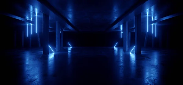 Neon Sci Futuristic Laser Warehouse Blue White Concrete Cement Glowing — Foto de Stock