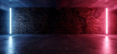 Neon Işıkları Grunge Bilim Kurgu Yeraltı Otomobil Odası Asfalt Beton Tuğla Tuğla Duvarı Mor Gerçekçi Mor Renkler Siber Arkaplan 3D Görüntü