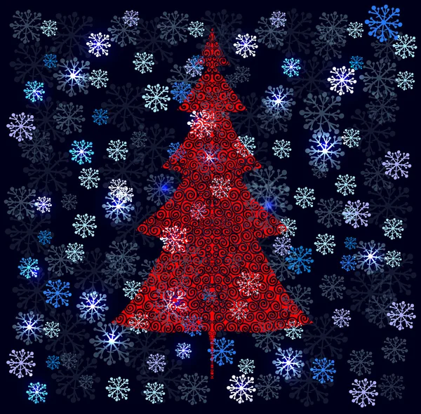 Weihnachtsbaum Auf Abstraktem Hintergrund Mit Schneeflocken Vorlage Für Neujahrskarten — Stockvektor