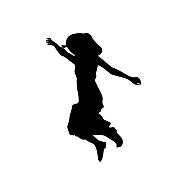 Silhouette Noire Jeune Fille Sautante Dansante Illustration Vectorielle — Image vectorielle