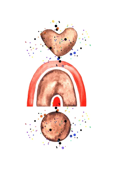 Pintura Aquarela Abstrata Formas Geométricas Cores Vermelho Marrom Design Cartaz — Fotografia de Stock