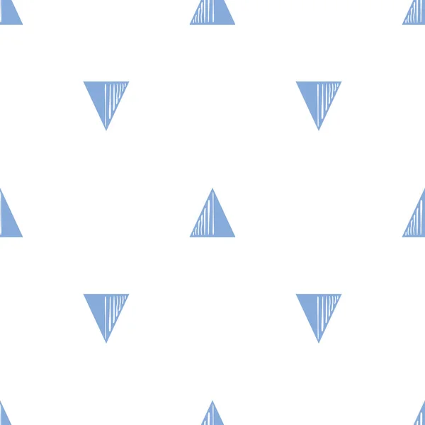 Modello Senza Cuciture Con Elementi Geometrici Triangolo Blu Disegnati Mano — Vettoriale Stock