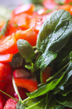 Kırmızı domates salatası ve zeytinyağı, tuz ve biberli ıspanak.