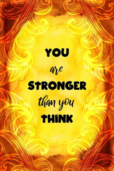 Abstract hand painted colorful watercolor background with inspirational quote. You are stronger than you think