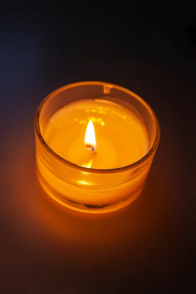 Burning Candle Hot Flame Glass Candlestick — Stock Photo, Image