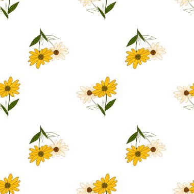 Sarı rudbeckia çiçeklerinin kusursuz deseni. Çiçek dokusu, botanik geçmişi..