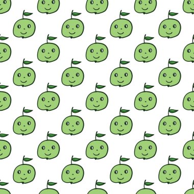 Çizgi film tarzında yeşil elmaları olan kusursuz bir altyapısı var. Dekoratif meyve dokusu