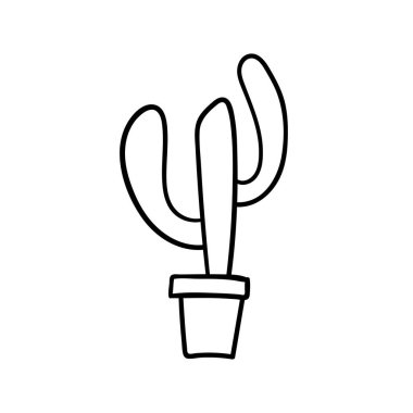 Çizgi film stili vektör çizimi. Çiçek saksısında kaktüs bitkisi. Renklendirme kitabı ögesi.