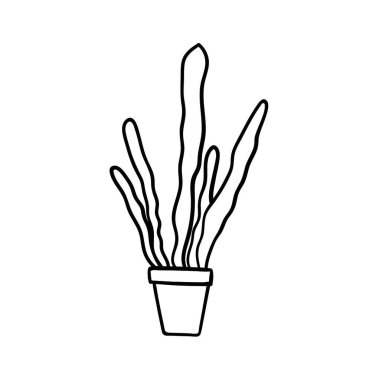 Çizgi film stili vektör çizimi. Çiçek saksısında kaktüs bitkisi. Renklendirme kitabı ögesi.