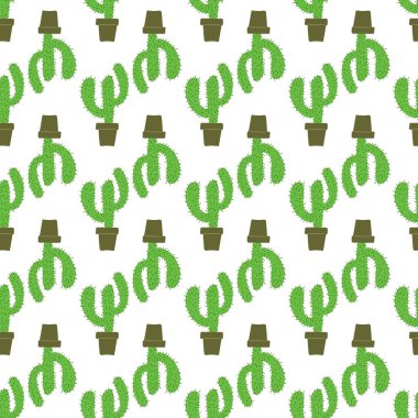 Ev bitkilerinde elle çizilmiş pürüzsüz tekrarlama deseni. Çiçek saksılarında kaktüsler. Dekoratif bir geçmiş. Botanik biçim dokusu.