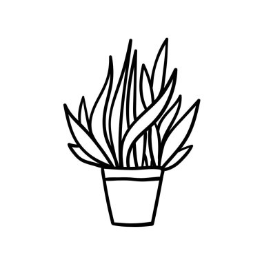Çiçek saksısında ev bitkisi. Vektör çizimi. Renklendirme kitabı ögesi.