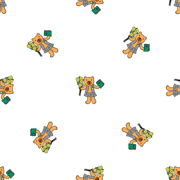 Seamless Background Cute Bears Cartoon Characters Decorative Texture Wallpaper Textile — Stock Vector