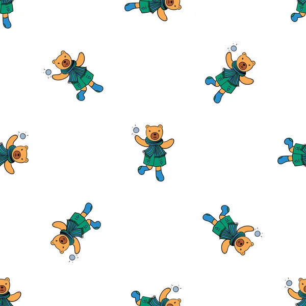 可愛いクマとシームレスな背景 漫画のキャラクター テキスタイル スクラップブック 包装紙のための装飾的なテクスチャ — ストックベクタ