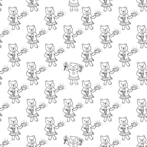 可愛いクマとシームレスな背景 漫画のキャラクター テキスタイル スクラップブック 包装紙のための装飾的なテクスチャ — ストックベクタ